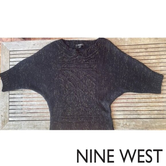 Nine West Jeans Sweater, Black Knit Sweater with Gold Metallic Mesh, Size S - Picture 3 of 9